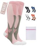 360 RELIEF 2 Pairs Copper Compression Socks for Women & Men - Ideal for Running, Travel, Pregnancy, 15-20 mmHg, L/XL, Pink, Includes Laundry Bag