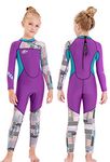 Gogokids Girls Wetsuit Kids Thermal Swimsuit - 2.5mm Neoprene Rash Guard Children One Piece Swimwear, All in One Sunsuit Sun Protection UV 50+ Diving Snorkelling Suit, Purple L