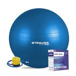 STRAUSS Anti-Burst Rubber Gym Ball with Free Foot Pump | Round Shape Swiss Ball for Exercise, Workout, Yoga, Pregnancy, Birthing, Balance & Stability, 75 cm, (Blue)