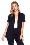 12 Ami Basic Solid Short Sleeve Open Front Cardigan (S-3X) - Made in USA - Black -