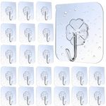 Lamondre 30 Pcs Self Adhesive Hooks, Transparent Wall Hooks, Waterproof Oilproof Bathroom Kitchen Heavy Duty Adhesive Hooks, Robe, Towel, Coat, Key Hooks