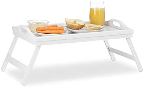 Relaxdays Bandeja Cama con Asas y Patas Plegables, Madera, Blanco, 22 x 61,5 x 30 cm
