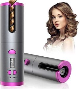 UNIQUE VATIKA Cordless Auto Hair Curler,Automatic Curling Iron,Rechargeable Auto Rotating Ceramic Barrel Hair Curler Fast Heating With 6 Temperature&Timer Settings,Auto Off Portable Hair Curler,Multi