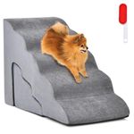 Maxmass Pet Stairs, 4/5 Tiers Dog Ladder with Hole, Removable Cover, Non-Slip Bottom and Lint Brush, High Density Foam Pet Ramp Dog Steps for Bed Sofa (3/5 Tiers: 83 x 40 x 56 cm, Grey)