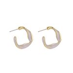 EL Regalo 1 Pair Wave Minimalist Gold Details Studs Hoop Earrings: Statement Loop Earrings for Girls & Women (Off White)