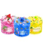 Keemanman Slime Kit - 3 Pack Jelly Cube Clear Crunchy Slime with Blue, Watermelon and Pineapple Charms, Preppy and Aesthetic Stuff, Cute Stress Toys and Cool Birthday Gifts Ideas for Girls and Boys