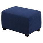 Rectangle Stretch Ottoman Slipcovers, Jacquard Footstool Protector Foldable Soft Non Slip Footrest Covers With Elastic Bottom Furniture Protector For Pets-Navy-Large