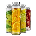 CLOUDMART Glass Water Bottle with Leak-Proof Airtight Stainless Steel Lid for Water, Smoothie, Juices - Reusable Travel Glass Drinking Fridge Bottles - 750ml (Set Of 4)