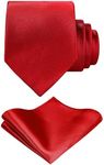 TIE G Solid Satin Color Formal Necktie and Pocket Square Sets in Gift Box (Red)