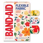 Band-Aid Flexible Fabric Wildflower Bandages, First-Aid, Wound Care Dressing, Healing, Injury Adhesive Wound Cover, 30 Pack