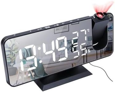 Padom Projection Alarm Clock Radios for Bedroom, 7.4'' Large Mirror LED Display Digital Alarm Clock for Kids, Auto Dimmer, Snooze, Dual Loud Alarms Smart Clock for Home Decor, Desk, Office(Black)