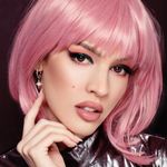 Yamel Short Bob Wig with Bangs Natural Pink Wig Synthetic Hair Party Cosplay Straight Wigs for Women Girls