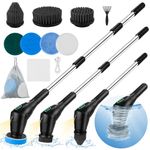 Electric Spin Scrubber,Prodcyc 8 in 1 Cordless Electric Scrubber for Cleaning with Night Light,Angel & Length Adjustable Shower Scrubber with 8 Brush,Power Scrubber for Bathroom,Floor,Tub(Black)