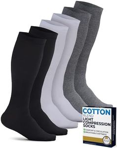 Pembrook Light Men Compression Socks Cotton - 3 Pairs | 8-15 mmhg | Knee High Length Knee High Comfort and Support | Cotton Compression Socks Women | Black, White, Gray/Gry