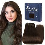 fshine Weft Hair Extensions 14 Inch 100g Human Hair Extensions Double Weft Hair Dark Brown Color 2 Remy Hair Bundles Extensions Straight Natural Hair Hand Tied Weft Hair Extensions Weave Hair