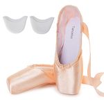 Professional Ballet Pointe Shoes Satin Dance Shoes with Stitched Band and Silicone Toe Pads for Girls Women (Please Choose one Size Larger)