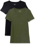 Amazon Essentials Women's 2-Pack Slim-Fit Short-Sleeve Crewneck T-Shirt, Dark Olive/Black, Medium