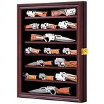 Jinchuan Knife Display Case Pocket Knife Display Stand Military Folding Knife Shadow Box Wall Cabinet with Uv Protection Acrylic Lockable, Mahogany