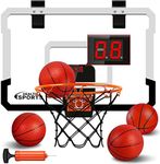 YIFUHH Indoor Mini Basketball Hoop with Electronic Scoreboard - Over The Door Basketball Hoop with 4 Balls, Mini Hoop Door & Wall Office Bedroom Score Basketball Hoop for Kids and Adults