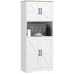 HOMCOM Kitchen Pantry Storage Cabinet, 68" Freestanding Hutch Cabinet with Microwave Oven Countertop, Farmhouse Doors, White