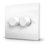 Ledvia LED Dimmer Switch, Trailing Edge Double Dimmer Light Switch for Dimmable LED/Halogen Lights, Rotary Push On/Off, 2 Gang 1 Way/2 Way, 3-150 Watts, White