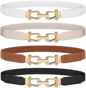 WERFORU Women Skinny Belt for Dresses Retro Stretch Ladies Waist Belt Plus Size Set of 4, B-light Beige+black+white+dark Brown-gold Buckle, Fits Waist 30"-42"