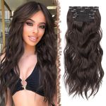 FESHFEN Clip in Hair Extensions 4PCS Chocolate Brown Mixed Dark Brown Thick Hair Piece Long Wavy Clip in Extensions Full Head Synthetic Fiber Hairpieces for Women, 20 Inch 180g