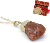 ROSEWARD Real Carnelian Crystal Necklace for Women Raw Gemstone Chakra Healing Stones Genuine Moldavite Crystal Pendant Energy Spiritual Jewelry, USA (1.1"*1.4" Raw Carnelian with Metal Holder)