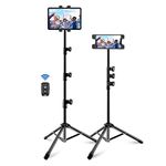 Ipad Tripod Stand, Height Adjustable Tablet Stand Holder with Remote, iPad Floor Stand with 360° Rotating iPad Tripod Mount Compatible with All 4.7-13 Inch Tablet Phones