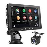 Portable Car Stereo with Wireless Apple Carplay and Android Auto - 7" Touchscreen Car Radio with Mirror Link: Support Bluetooth |USB | AUX | TF (with12 V Camera)