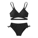 MIENOE Teen Girls' Swimsuits Two-Piece V-Neck Bikini Adjustable Shoulder Straps Swimsuit Kids Bikini with Chest Pad, Black -️︎ Cross Style, 10-12 Years