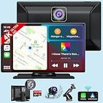 Wireless CarPlay & Android Auto Car Screen 9 Inch Wireless Car Stereo with 4K Dash Cam/1080P Backup Camera,Touchscreen Radio Receiver Bluetooth CarPlay Player Hands-Free with GPS/AUX/FM/64G SD Card