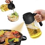 YARRAMATE Olive Oil Dispenser, 2 in 1 Oil Sprayer for Cooking, 16oz/470ml Glass Oil Spray Bottle with Pourer, Food-grade Oil Dispenser and Oil Sprayer for Kitchen, Salad, Frying, BBQ (Black)