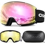 Odoland Ski Goggles Set with Magnetic Interchangeable Lens, Anti-Fog UV Protection Snow Goggles for Men and Women, Helmet Compatible,Revo Pink