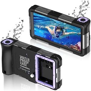 Universal Diving Phone Case Underwater with Lanyard for Snorkeling Waterproof Scuba Swimming Photo Video,for iPhone 16/15/14/13/12/11/Pro Max Samsung Galaxy S25/S24/S23-S21/Ultra Plus-Purple