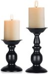 Retro Iron Candle Holder Vintage Pillar Candles Holders for Table Centerpiece Wedding Birthday Candlelight Dinner Decorative Light Home Décor 2pcs (9",6.3", Black)