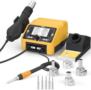 2 en 1 Station de Soudage et de Fer à Souder à Air Chaud,60W Fer a Souder Pour Le Dessoudage Station Air Chaud avec écran LCD, conversion ℉/℃, avec 5 têtes de soudure et 4 buses à air chaud