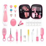 Baby Grooming Kit - 26 in 1 Nursery Essentials Baby Registry Shower Gift for Newborns, Infants, Toddlers, Boys, Girls Kids-Safety Baby Comb, Brush, Finger Toothbrush, Nail Clippers, Scissors(Pink)