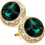 Large Bling Color Stone Cuff Links for Men – Tuxedo Suit Cufflinks (Emerald/Gold, CL-1514)