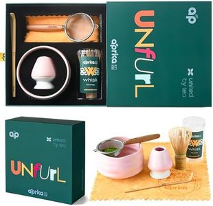 Aprika Life Matcha Whisk Set 6 Pcs - Ceramic Matcha Bowl, Bamboo Whisk, Matcha Whisk Holder, Scoop, Sifter & Tea Cloth - Traditional Handmade Matcha Set Perfect for Japanese Matcha Green Tea - Pink