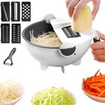 Roshankruti Export Multi-Function Vegetable Cutter, Potato and Fruit Slicer with Rotating Drain Basket, Portable Chopper, Grater, Shredder, Mixer, Grinder (Multicolor Pack of 1)