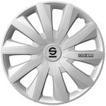 Sparco Set of 4 hubcaps 15’. Model Milano Silver. Sporty Design for Your car Rims. Strong and Durable Construction.