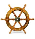 Nagina International Nautical Premium Sailor's Hand Crafted Brass & Wooden Ship Wheel | Luxury Gift Decor | Boat Collectibles (18 Inches, Anchor & Strip)