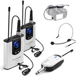 Wireless Headset Lavalier Microphone System -Alvoxcon Dual Wireless Lapel Mic for iPhone, DSLR Camera, PA Speaker, YouTube, Podcast, Video Recording, Conference, Vlogging, Church, Interview, Teaching…