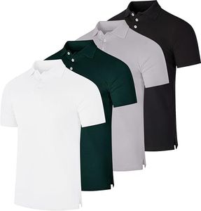 4 Pack: Big and Tall Men’s Cotton Pique Quick Dry Fit Polo Shirt Short Sleeve Golf Tennis Work Casual Collared Clothing Active Athletic Performance Tech Sports Clothes Plus Casual Top - Set 1, 5XLT