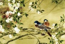 LARGE ORIENTAL CANVAS ART BIRDS PLUM BLOSSOM PAINTING A1