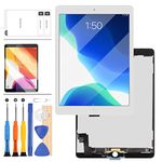 For iPad Air 2 9.7" 2nd Gen A1566 A1567 LCD Display Touch Screen Assembly Replacement Pat Kits, Tablet Front Panel & LCD Screen Repair,with Free Tools+ Screen Protector (White)