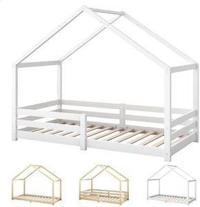 ALFORDSON Kids Bed Frame Wooden Timber House Frame Single Size Mattress Base Platform, Pine Wood Bed Base Foundation Children's Beds, Nellie Series Bedroom Furniture in White Colour