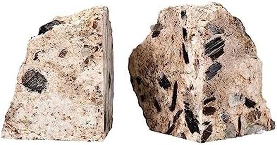 AMOYSTONE 1Pair Natural Heavy Duty Bookends Bookself for Home Kitchen, Black Tourmaline Decorative Bookcase 6-8 Lbs