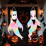 47" Halloween Windsocks Decorations, 2 Pack Halloween Ghost Windsocks Decorations with LED Light Hanging Ghost Windsocks Outdoor Decorations Home Decor